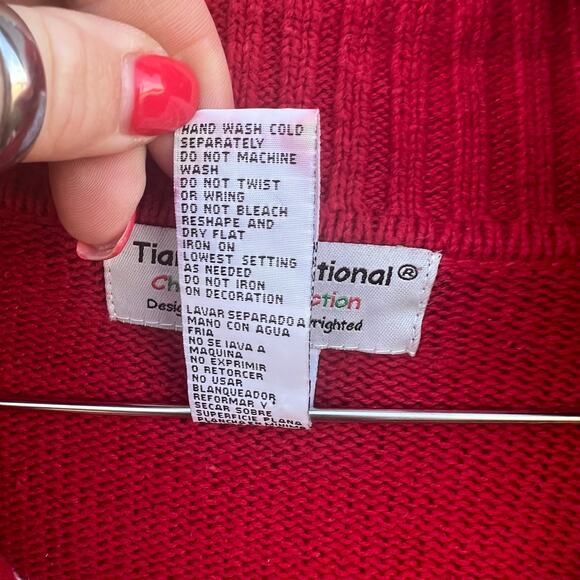 VTG Tiara Ugly Christmas cardigan sweater poinsettia snowflake Holly pinecone L - Picture 5 of 6